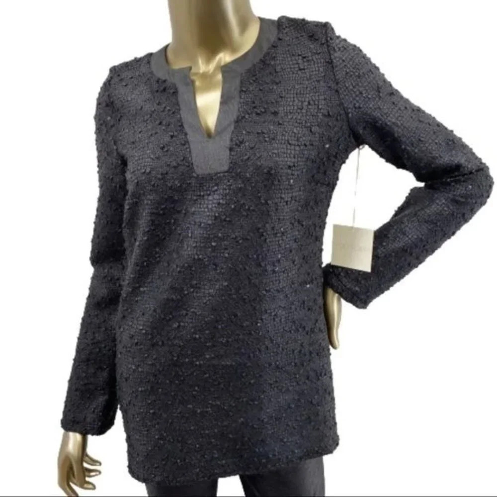 Glam Textured Elegant Long Sleeve Black Tunic NWT